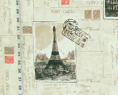 Vintage Travel Fabric Paris Eiffel Tower Rome Italy Postcards