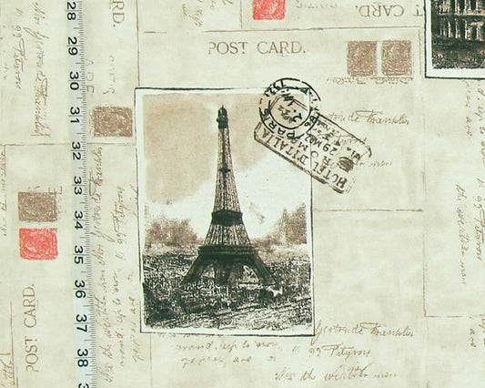 Vintage Travel Fabric Paris Eiffel Tower Rome Italy Postcards