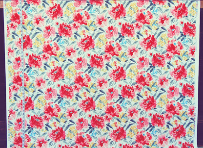Red pink peony fabric spring flower garden watercolor