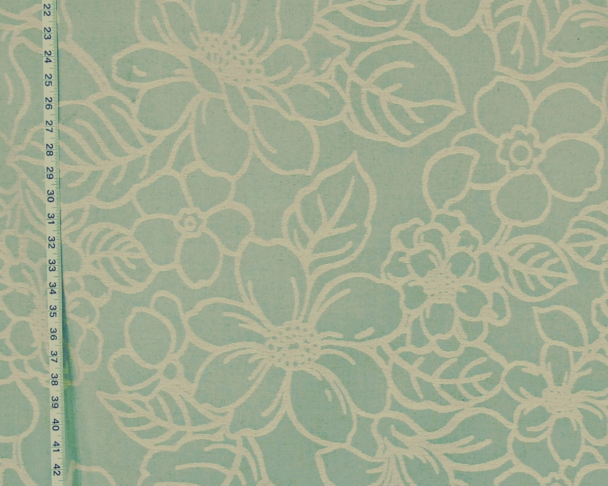 Aqua blue woven floral fabric Clarence House Patraia