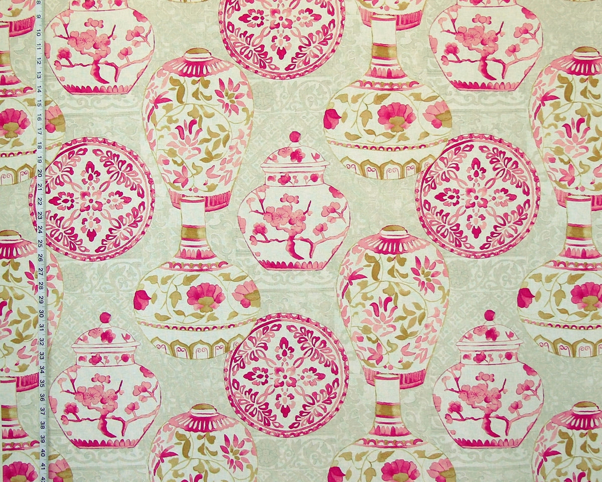 Pink Asian porcelain fabric ginger jars plates vases