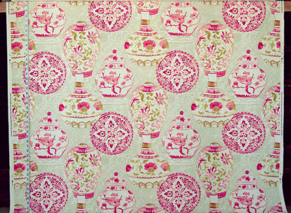 Pink Asian porcelain fabric ginger jars plates vases
