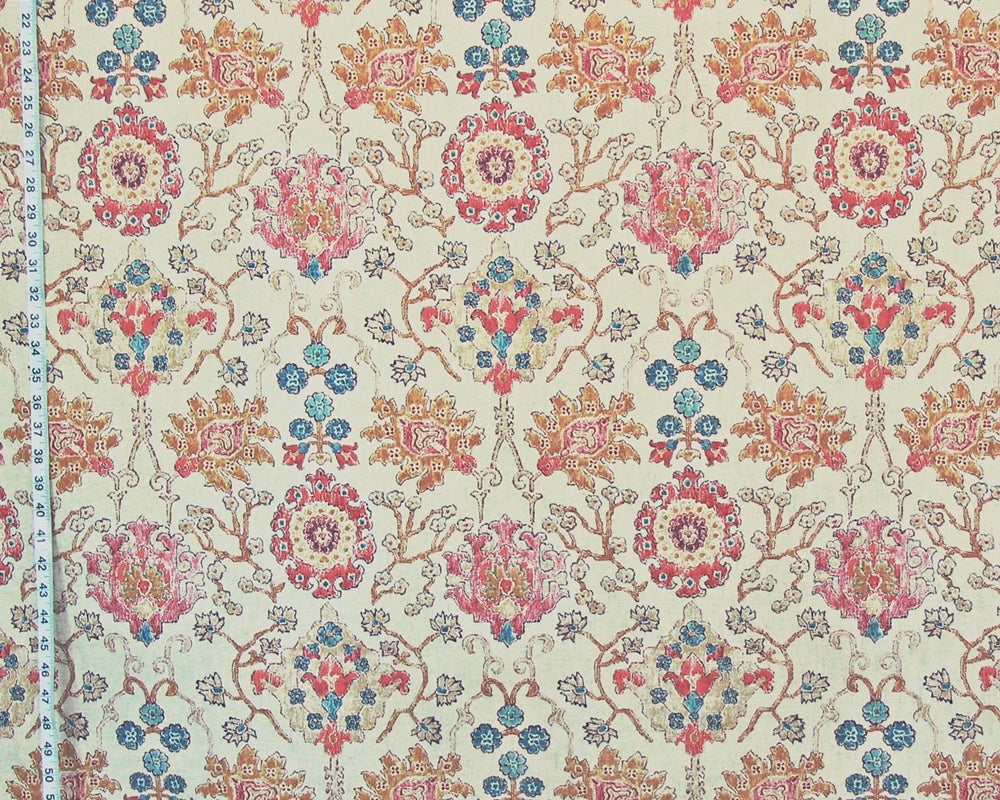Coral Pink Arts and Crafts rug fabric purple blue gold watercolor