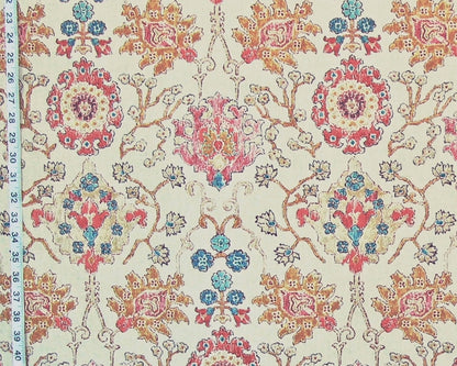 Coral Pink Arts and Crafts rug fabric purple blue gold watercolor