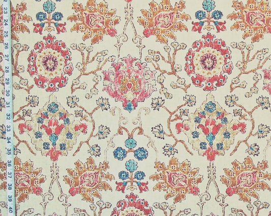 Coral Pink Arts and Crafts rug fabric purple blue gold watercolor