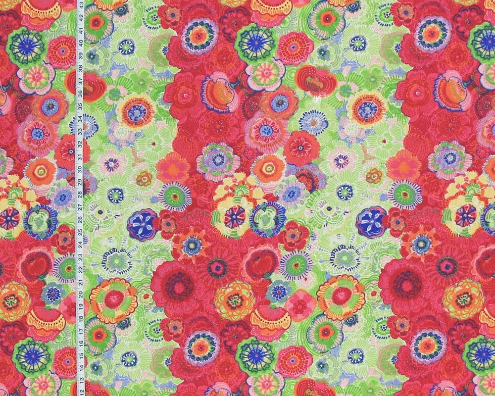 Boho floral stripe fabric red pink purple