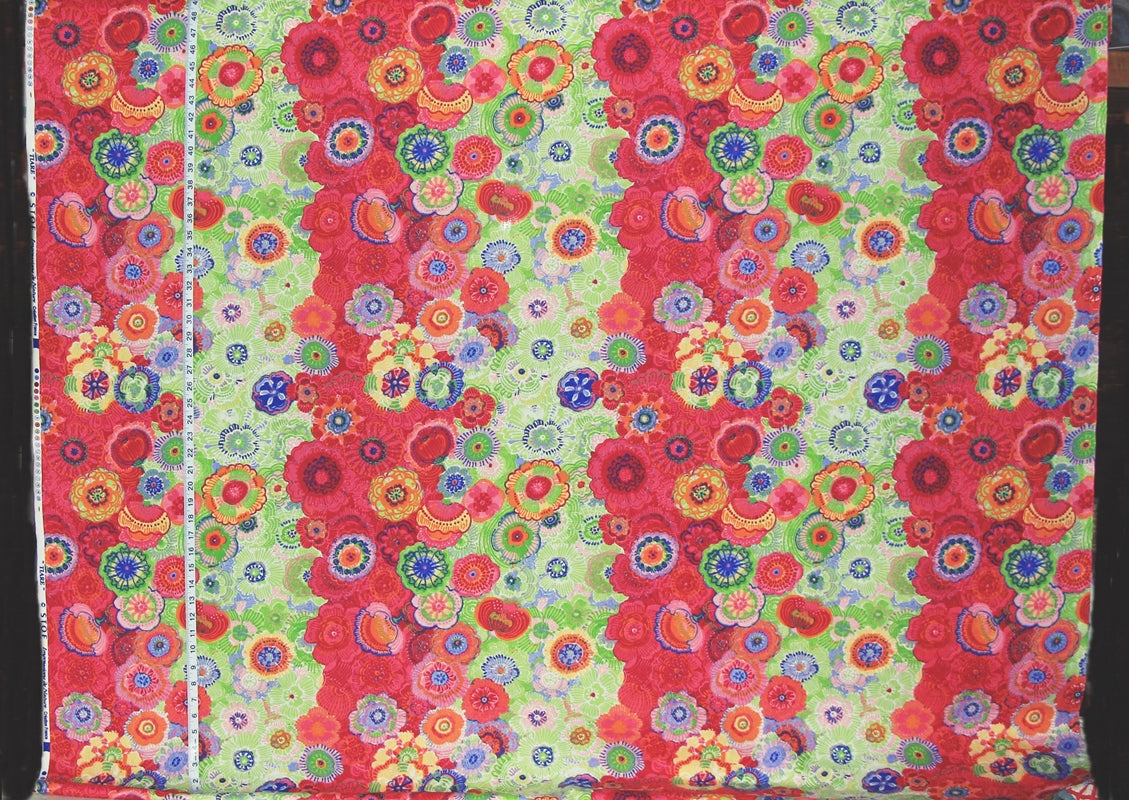Boho floral stripe fabric red pink purple