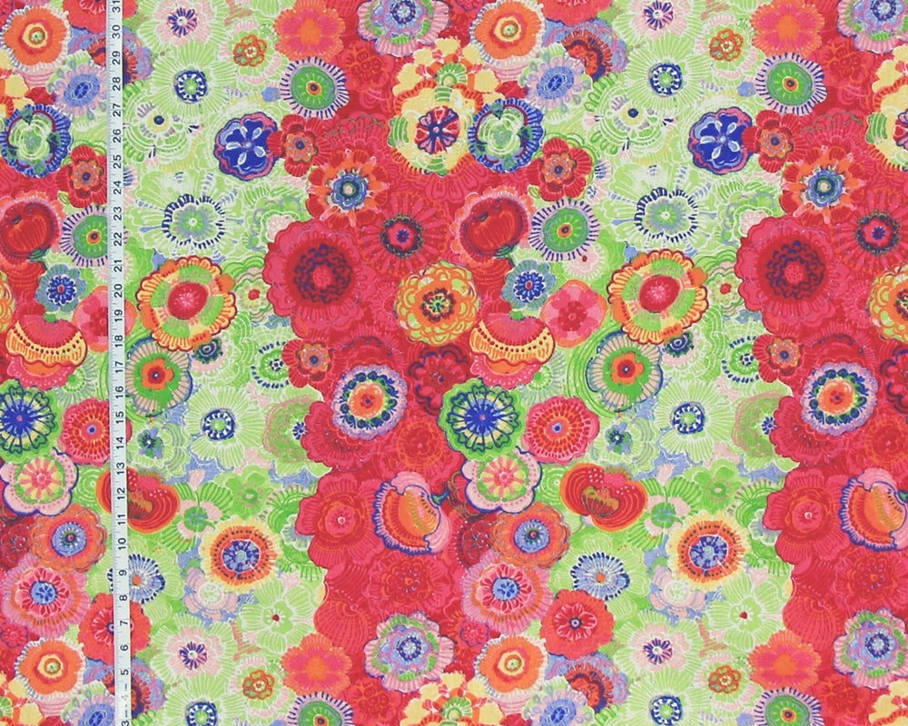 Boho floral stripe fabric red pink purple