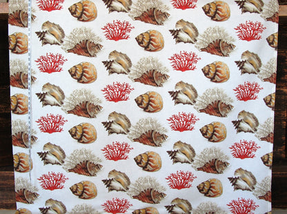 Tropical red coral fabric conch seashell