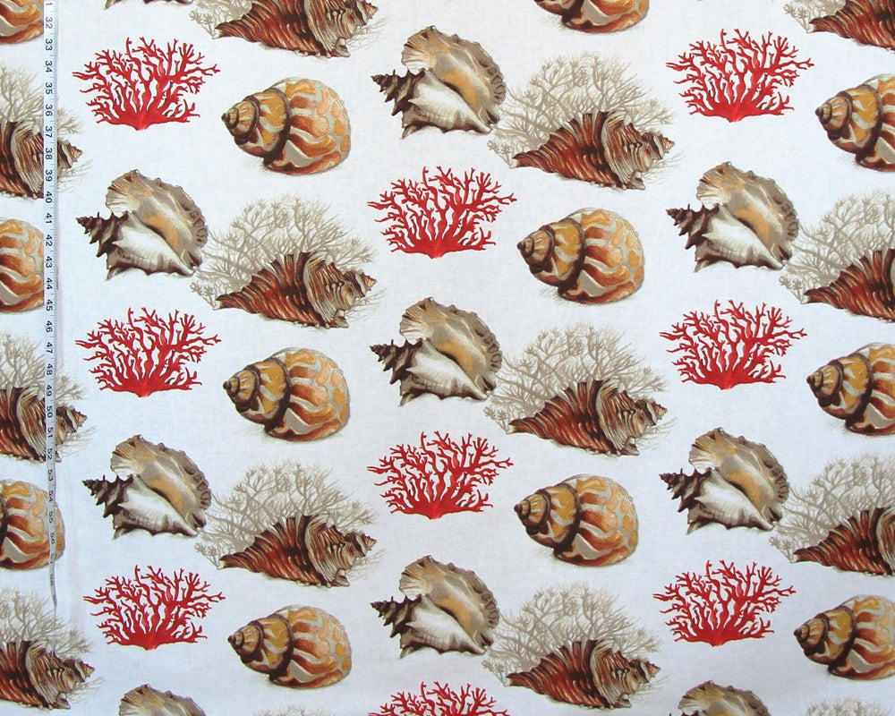 Tropical red coral fabric conch seashell