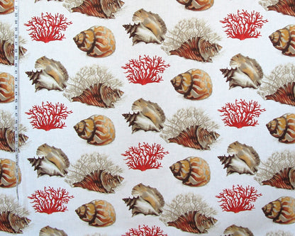 Tropical red coral fabric conch seashell