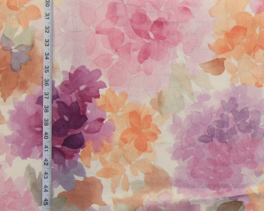 Watercolor fabric floral purple orange Remnant- 25"