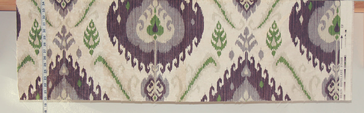 Green brown ikat fabric chenille velvet upholstery Remnant-16