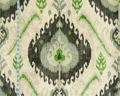 Green brown ikat fabric chenille velvet upholstery Remnant- 31"