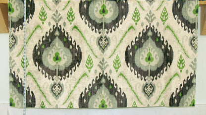 Green brown ikat fabric chenille velvet upholstery Remnant- 31"