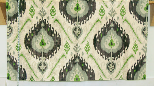 Green brown ikat fabric chenille velvet upholstery Remnant- 31"