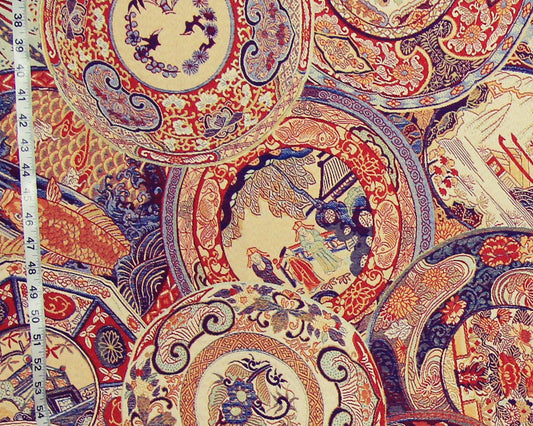 Oriental fabric vintage Imari china porcelain upholstery : 25" Remnant