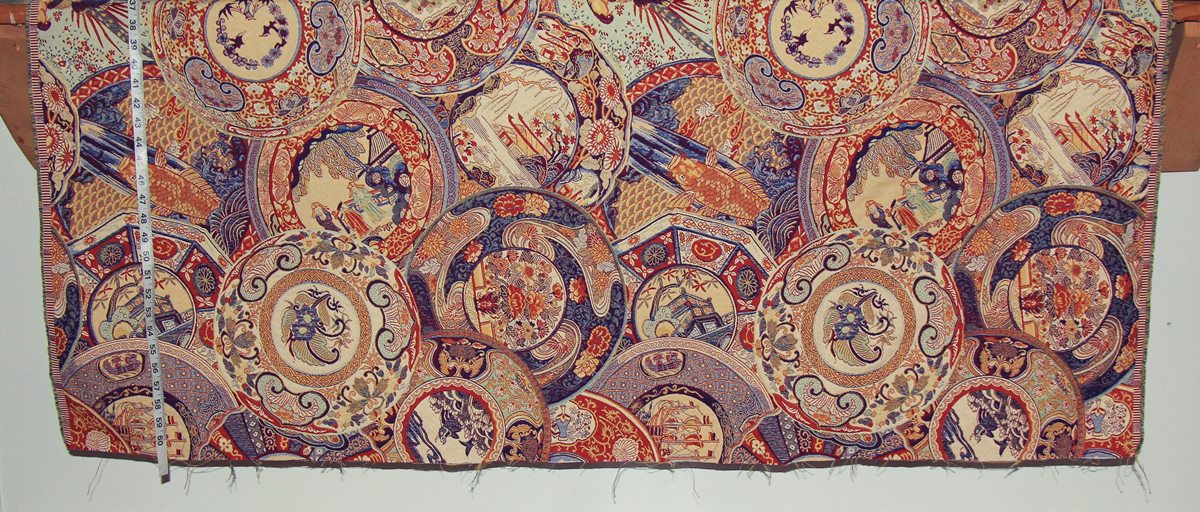 Oriental fabric vintage Imari china porcelain upholstery : 25" Remnant