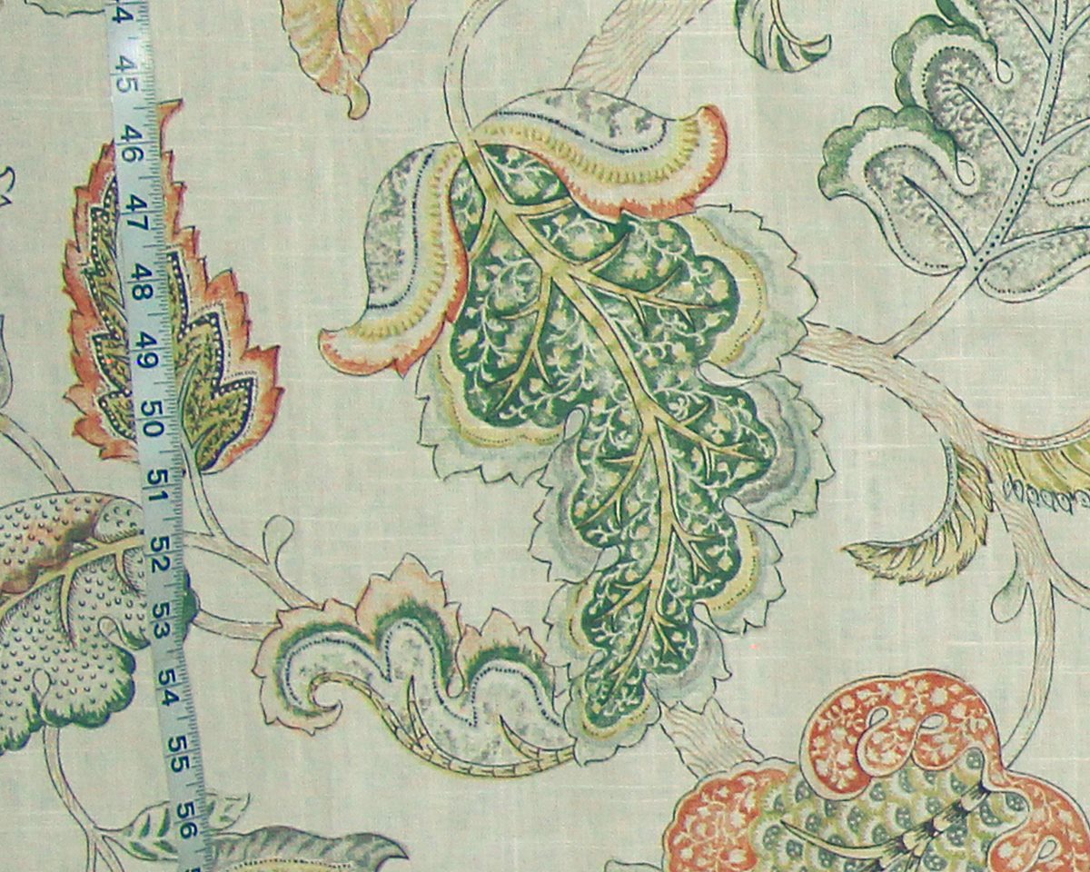 Orange green Colonial fabric Indienne leaf : 24" Remnant