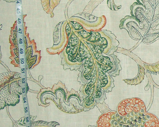 Orange green Colonial fabric Indienne leaf : 24" Remnant