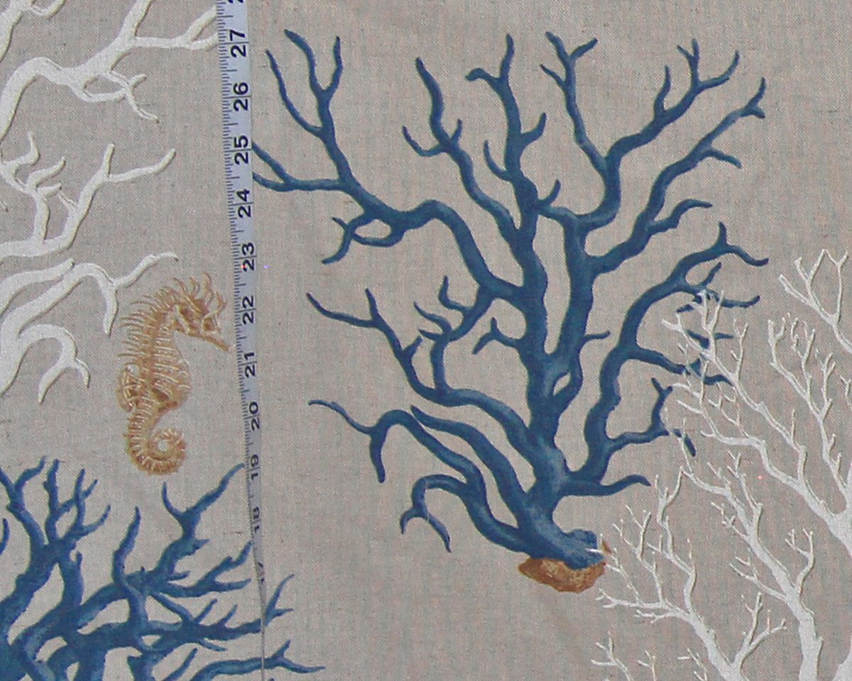 Blue coral seahorse fabric : 42" Remnant