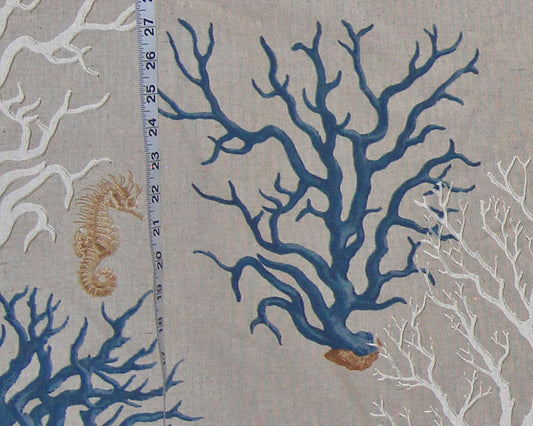 Blue coral seahorse fabric : 42" Remnant