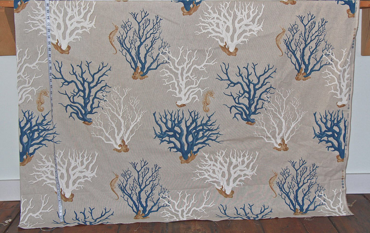 Blue coral seahorse fabric : 42" Remnant