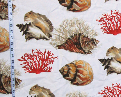 Tropical red coral fabric conch seashell : 30" Remnant