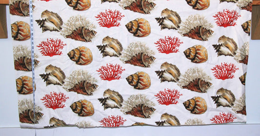 Tropical red coral fabric conch seashell : 30" Remnant
