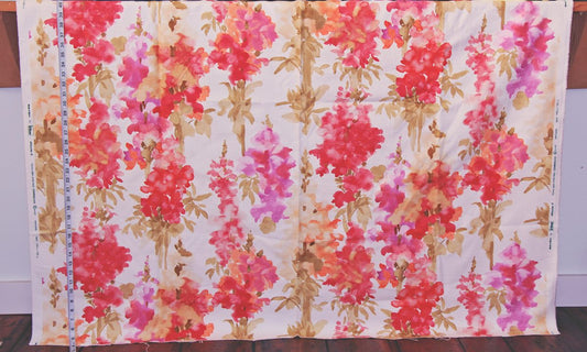Red snapdragon floral fabric summer garden : 36" Remnant