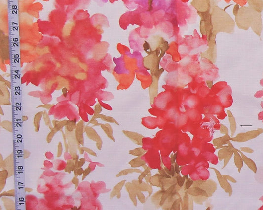 Red snapdragon floral fabric summer garden : 36" Remnant