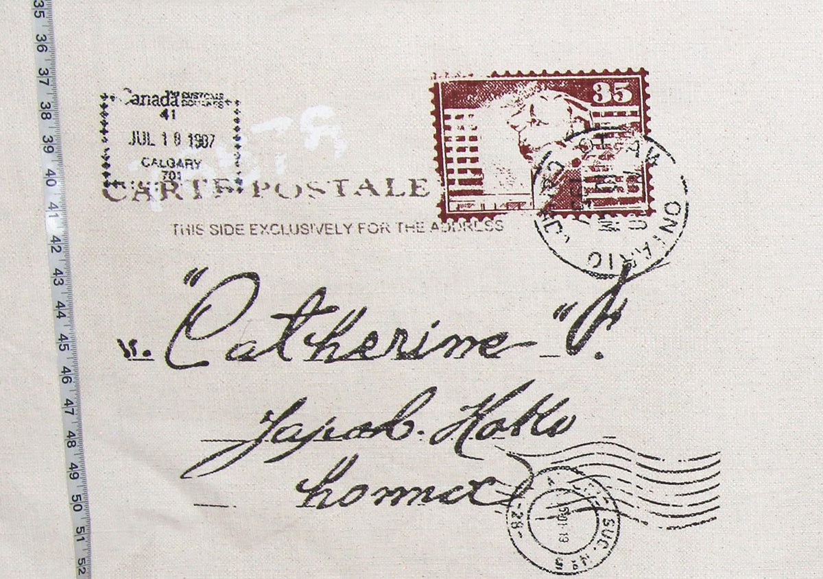 Paris letter pillow top fabric French Eiffel Tower stamps : 19" Remnant