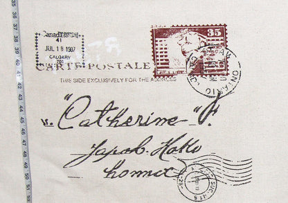 Paris letter pillow top fabric French Eiffel Tower stamps : 19" Remnant
