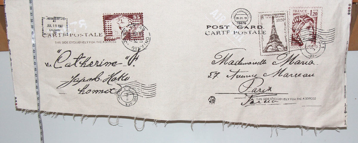 Paris letter pillow top fabric French Eiffel Tower stamps : 19" Remnant
