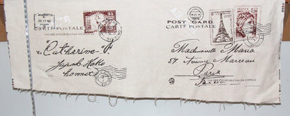 Paris letter pillow top fabric French Eiffel Tower stamps : 19" Remnant