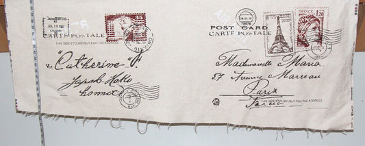 Paris letter pillow top fabric French Eiffel Tower stamps : 19" Remnant