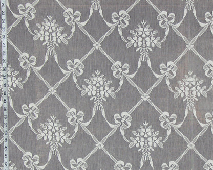 Nottingham Lace Curtain Fabric, Ribbon Flower Ivory