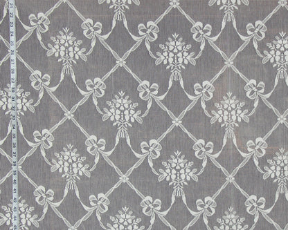 Nottingham Lace Curtain Fabric, Ribbon Flower Ivory