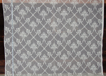 Nottingham Lace Curtain Fabric, Ribbon Flower Ivory