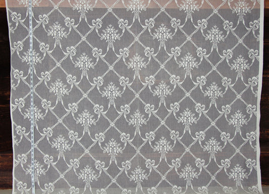 Nottingham Lace Curtain Fabric, Ribbon Flower Ivory