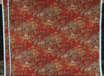 Red rooster toile fabric country peacock chickens