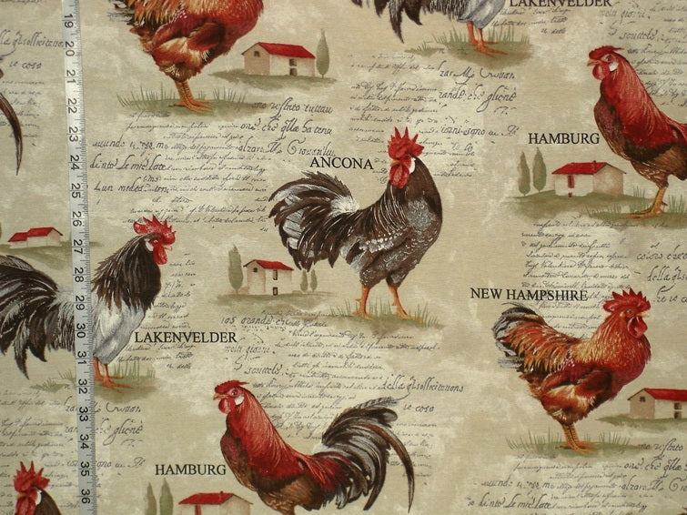 Rooster Fabric Retro European Country Chickens