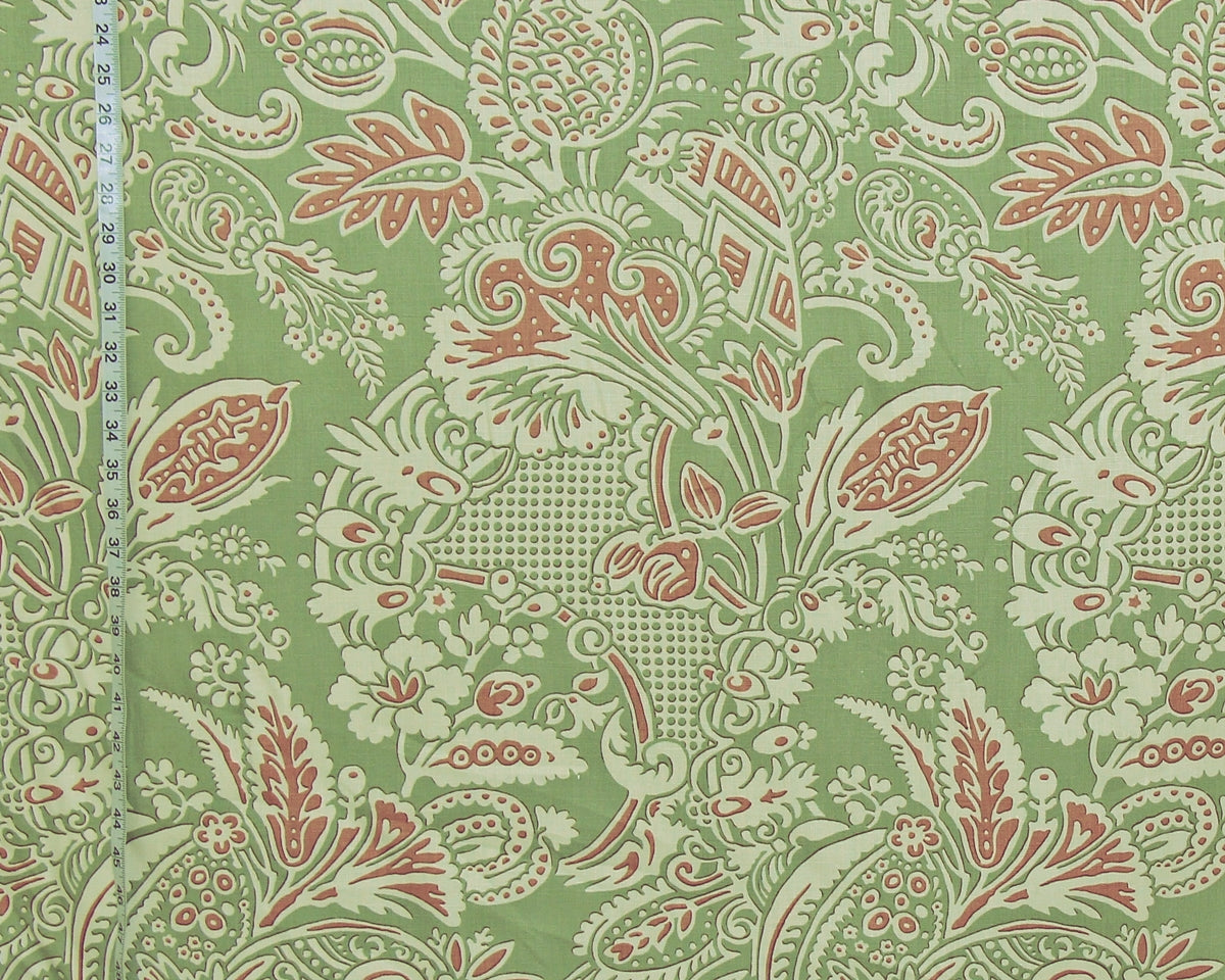 Clarence House fabric mid-century Asian garden green rose linen Rosina