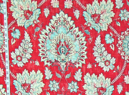 Red Vintage Persian Rug Fabric Linen