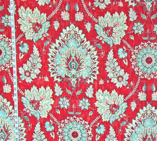 Red Vintage Persian Rug Fabric Linen