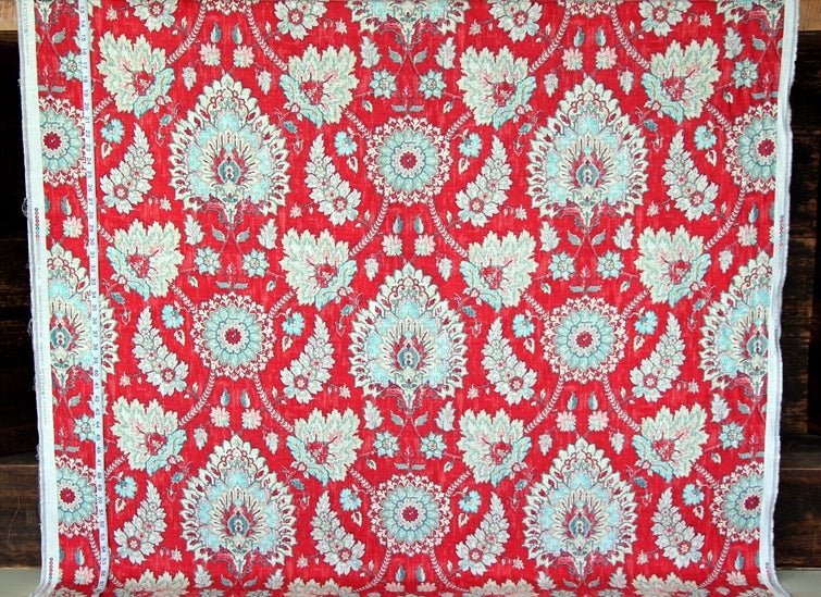 Red Vintage Persian Rug Fabric Linen
