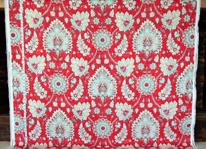 Red Vintage Persian Rug Fabric Linen