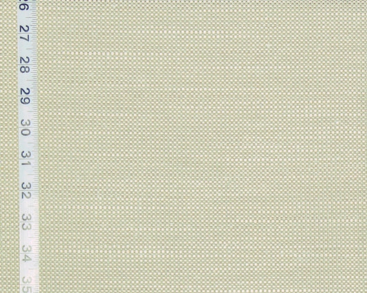 A close-up of a woven fabric texture in a light beige or cream color, with a white ruler along the left edge showing measurements in inches for scale.
