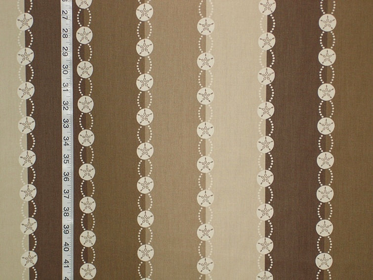 Brown Beach Stripe Fabric, Seashells & Sand Dollars