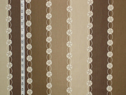 Brown Beach Stripe Fabric, Seashells & Sand Dollars